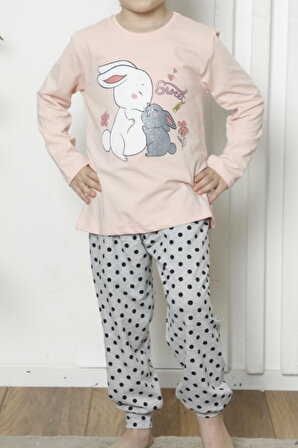 Kız Çocuk Uzun Kollu Pijama Takımı Pamuklu Likralı SOMON