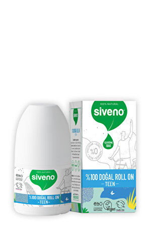 Siveno %100 Doğal Roll-on Teen Blue Genç Erkek Deodorant Ter Kokusu Önleyici Bitkisel Lekesiz Vegan 50 ml
