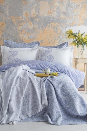 Apricitas Home Çift Kişilik Yatak Örtülü Nevresim Set Sorella Cobalt