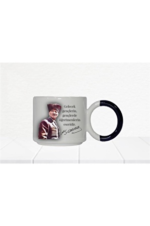 2'li "Atatürk Öğretmenlerin Eseri" & "Öğretmen Marşı ve Türk Bayrağı" Baskılı Kupa / Mug Set