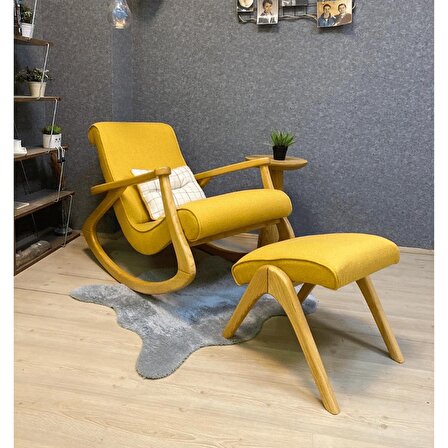 Asedia Ekol Naturel Sarı Ahşap Sallanan Sandalye Dinlenme Emzirme Baba Tv Okuma Uzanma Koltuğu Berjer ESS
