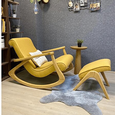 Asedia Ekol Naturel Sarı Ahşap Sallanan Sandalye Dinlenme Emzirme Baba Tv Okuma Uzanma Koltuğu Berjer ESS