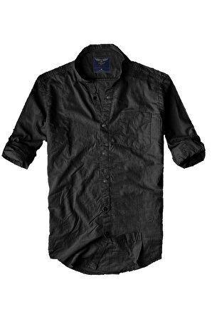 slim fit %100 pamuk kumaş hakim yaka  uzun kol  gömlek--düz siyah--