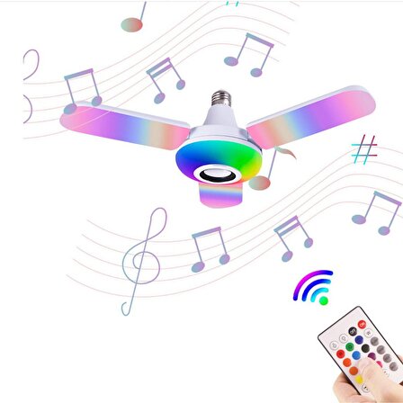 LED Dört Yapraklı Bluetooth Müzik Lambası Renkli Akıllı Ses Katlanır Ampul Lamba+Uzaktan Kumanda (2818)