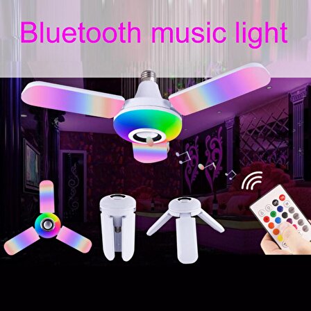 LED Dört Yapraklı Bluetooth Müzik Lambası Renkli Akıllı Ses Katlanır Ampul Lamba+Uzaktan Kumanda (2818)