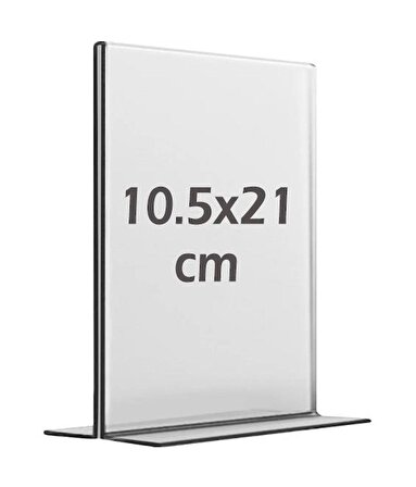 10,5x21 cm T tipi Dikey Şeffaf Föylük Menü Broşür Etiket Fotoğraflık Masaüstü Stand Sehpa Sunum