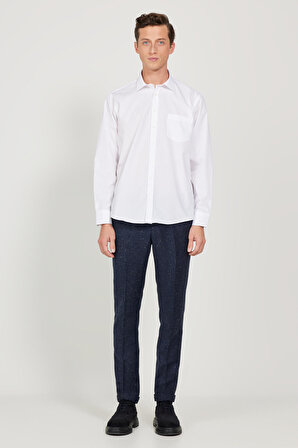 Erkek Beyaz Ütülemesi Kolay Comfort Fit Geniş Kesim Klasik Yaka Gömlek