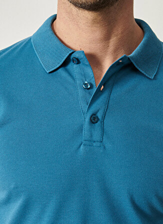 Erkek Havacı Mavi %100 Pamuk Kıvrılmaz Yaka Slim Fit Dar Kesim Polo Yaka Kısa Kollu Tişört