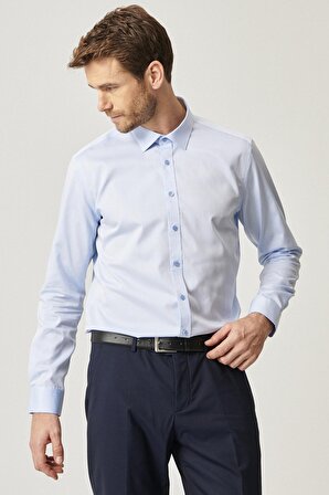 Erkek Açık Mavi Ütü Gerektirmeyen Non-iron Slim Fit Dar Kesim %100 Pamuk Gömlek