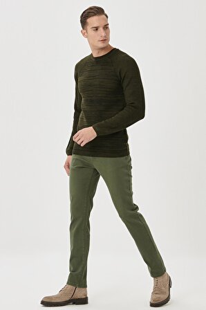 Erkek Yeşil 360 Derece Her Yöne Esneyen Slim Fit Dar Kesim Pamuklu Rahat Pantolon