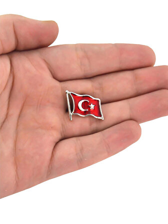 Türk Bayrağı Rölyef Dalgalı Rozet 2x1,5 cm - Nikel