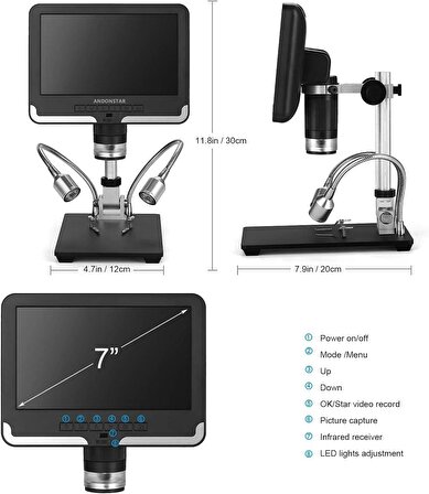Andonstar AD206 Siyah 7 Inc LCD 1080P Devre Kartı Dijital Mikroskop