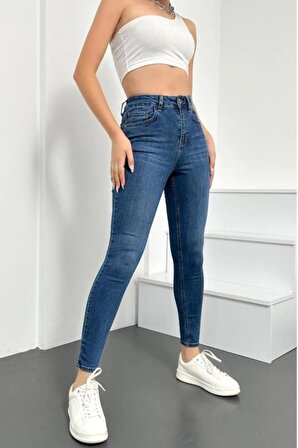 Süper Skinny Fit Likralı Yüksek Bel Açık Mavi Denim Pantolon