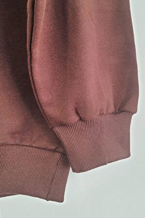 Kadın Büyük Beden Basıc Şardonlu Kahverengi Sweatshirt