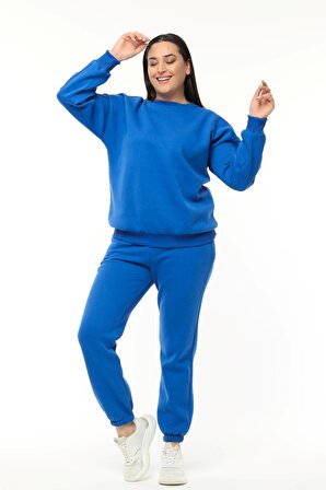 Kadın Büyük Beden Basıc Şardonlu Mavi Sweatshirt