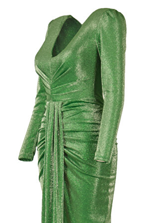 Explosion V Yaka Simli Yeşil Kadın Gece Elbisesi 22457089