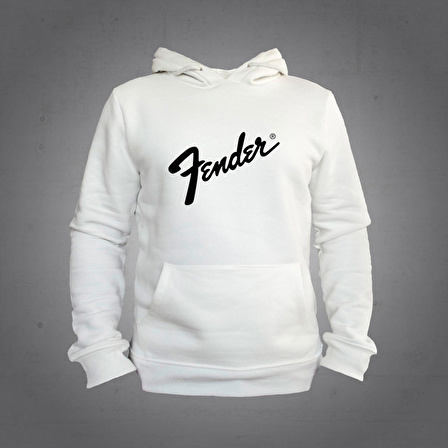 Herşey Nota Fender Beyaz Kapüşonlu Sweatshirt Hoddie