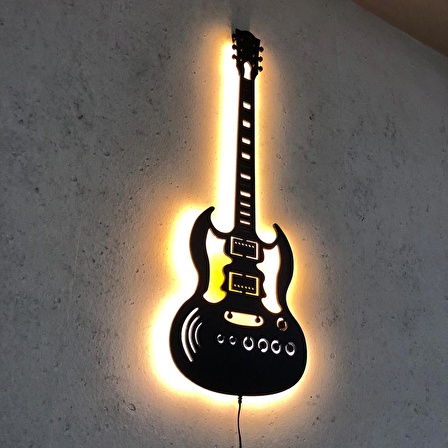 Bas Gitar Duvar Dekoru 70x35cm Ledli