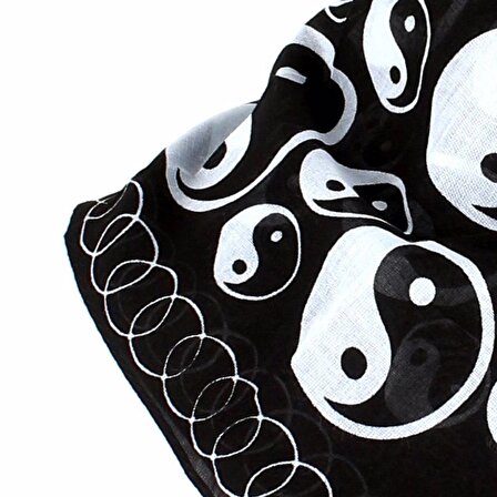 Siyah Ying Yang Tasarım Pamuk Fular