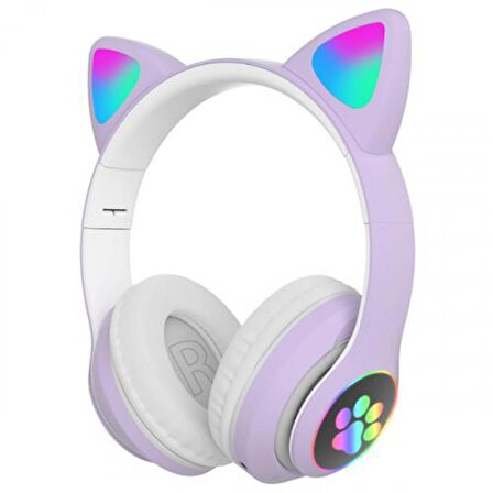 Polham BT5.0V Led Işıklı Kedi Tipi Kafa Üstü Bluetooth Kulaklık, Pati ve Kedi Kulak Tasarımlı Yeni Nesil Kulaklık