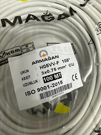 ARMAĞAN 3x0.75 mm H05VV-F(FVV-n) TTR KABLO 100 METRE