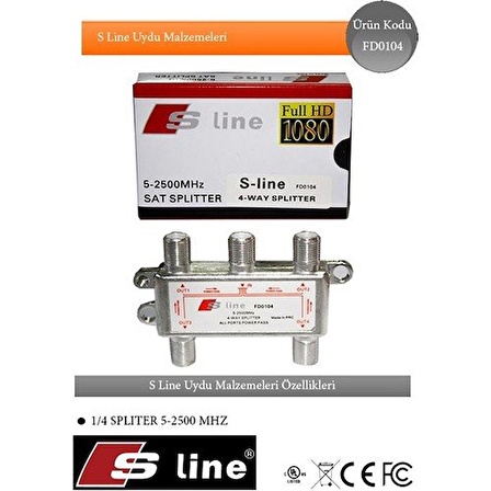 S-Line S- FD0104 Splıtter 1/4 Uydu Dağıtıcı-Çoğaltıcı 5-2500MHZ Uydu Dağıtıcı 1/4 Splıtter