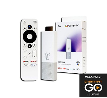 NEXT 4K-TV Stick 4K Android Dongle Google Netflix Youtube D-Smart Go 1 Yıl Mega Paket Hediye
