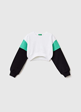 Benetton Beyaz Kız Çocuk Bisiklet Yaka Uzun Kollu Düz Sweatshirt 3J68C10AR