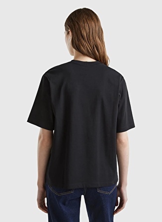 Benetton Bisiklet Yaka Siyah Kadın T-Shirt 3BL0D1064