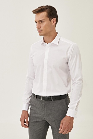 Erkek Beyaz Ütülemesi Kolay Slim Fit Dar Kesim Klasik Yaka Pamuklu Gömlek