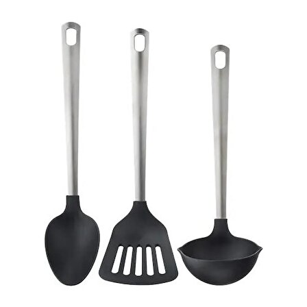 IKEA Direkt 3'lü Mutfak Gereçleri Seti - Paslanmaz Çelik - Kaşık - Spatula - Kepçe