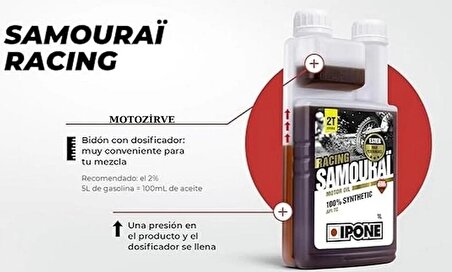 Ipone Samourai Racing  2T Strawberry Çilek Kokulu Esterli %100 Sentetik  Yağ 1 Litre, samurai
