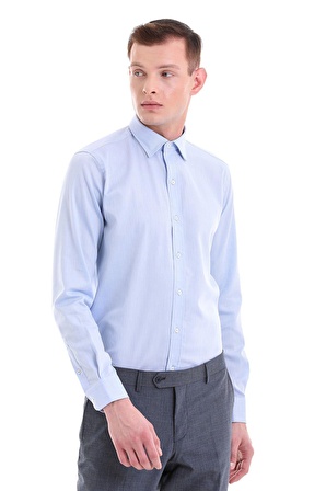 Mavi Comfort Fit Desenli 100% Pamuklu Slim Yaka Uzun Kollu Spor Gömlek | M