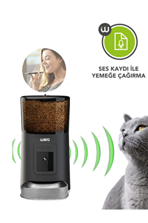 Wero Smart Pet Feeder 1080p HD Ayarlanabilir Kameralı 6 lt Kedi Köpek Besleyici