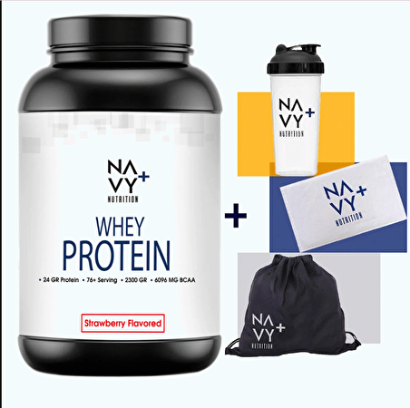 Navy Plus Nutrition 2300 Gr Whey Protein Tozu Çilek Aromalı + Shaker + Çanta + Havlu