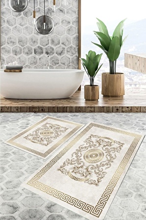 SARAZ HALI Banyo Paspas 2 Li Gold Motif Klasik 2 Lİ Banyo Paspas Gold Motif Klasik