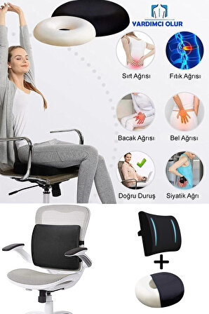Ortopedik Ofis Sandalye Oto Araç Koltuk Bel Destek Yastığı Sırt Minderi ve Hemoroid Basur Minderi Oturma Simidi Simit Yastık