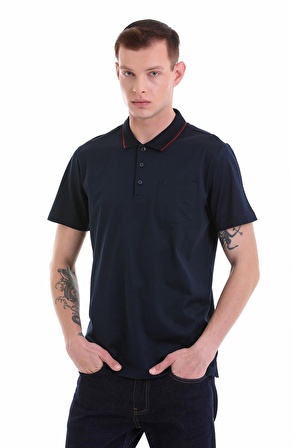 Lacivert Regular Fit Cepli Polo Yaka Merserize Pamuk T-shirt | S