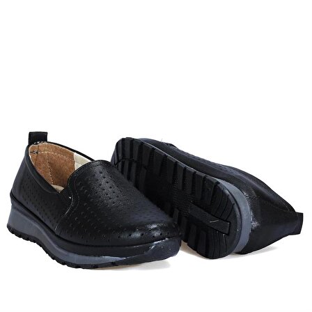 Yemeny Lazer Kesim Siyah Comfort Ayakkabı