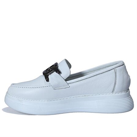Missmamma Hakiki Deri Beyaz Loafer Ayakkabı