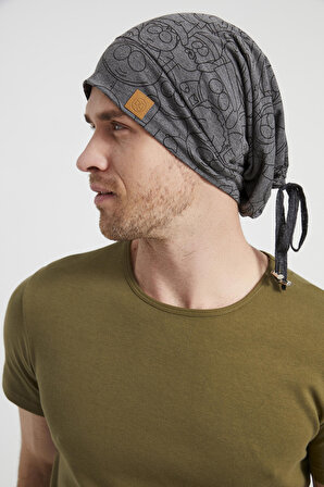 Erkek Füme ip detaylı desenli özel tasarım 4 mevsim Şapka Bere Buff -Ultra yumuşak doğal penye