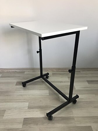 Laptop Sehpası ve Masası Yükseklik Ayarlı Tekerlekli Beyaz