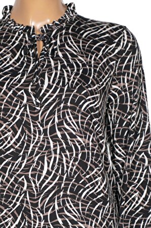 Wearon Kadın Ayla Büyük Beden Ağaç Kabuğu Desen Siyah Bluz
