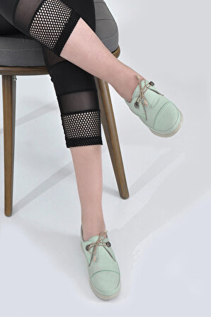 Kadın  Mint Yeşili Hakiki Deri Günlük Ayakkabı VZN23K-078 
