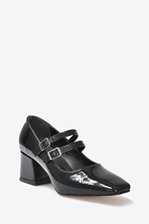 Kadın  Siyah Rugan Klasik Topuklu Ayakkabı VZN23K-105 