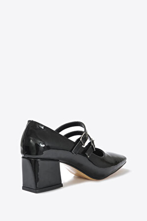 Kadın  Siyah Rugan Klasik Topuklu Ayakkabı VZN23K-105 
