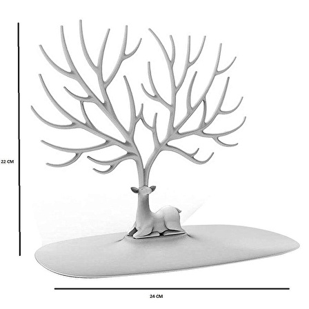 Geyik Tasarımlı Beyaz Takı Standı Yüzük Küpe Kolye Askılığı Mücevher Organizer Askı