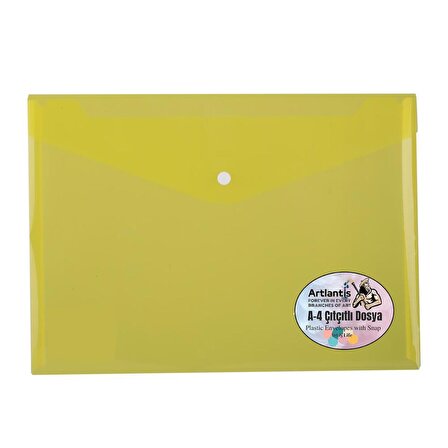 A4 Çıtçıtlı Sarı Şeffaf Renkli Zarf Dosya 1 Adet Artlantis Çıt Çıtlı Dosya 1 Adet