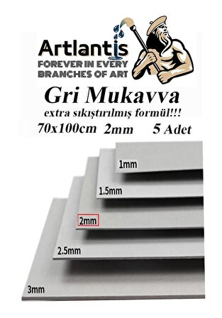 Mukavva Gri 2 mm 70x100 cm 5 Adet Sert Karton Ekstra Sıkıştırılmış 70*100 Mukavva Gri Renkli 5 Adet