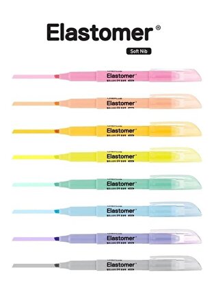 Elastomer Fosforlu Kalem Pastel Renkler 8'li 1 Paket İşaret Kalemi 8 Renk Fosforlu Kalem